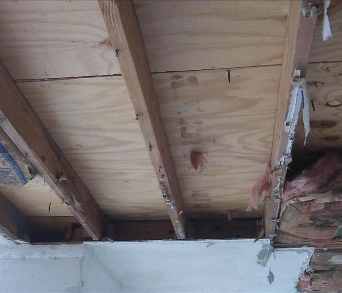 ceiling removed, wet insulation